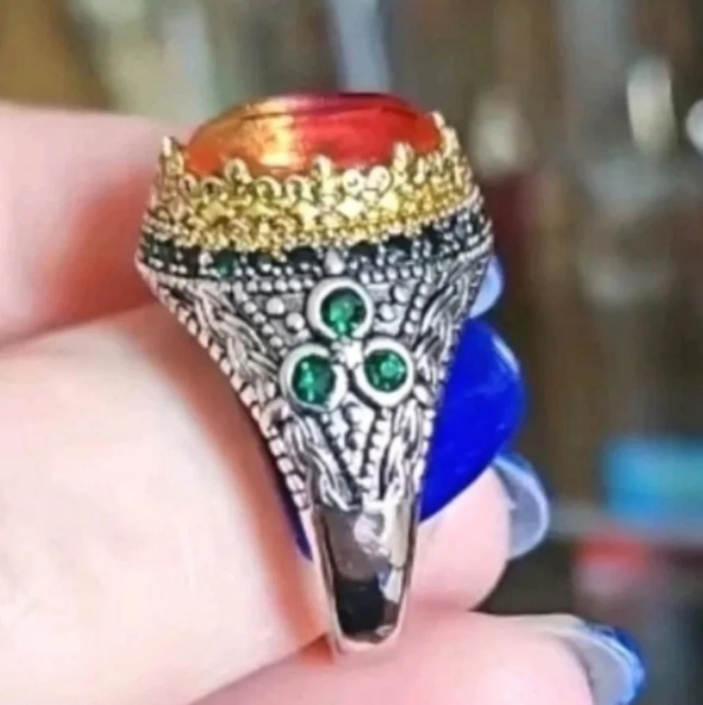 Retro Domineering Mystic Topaz Gemstone Statement Unisex Ring Sz 11